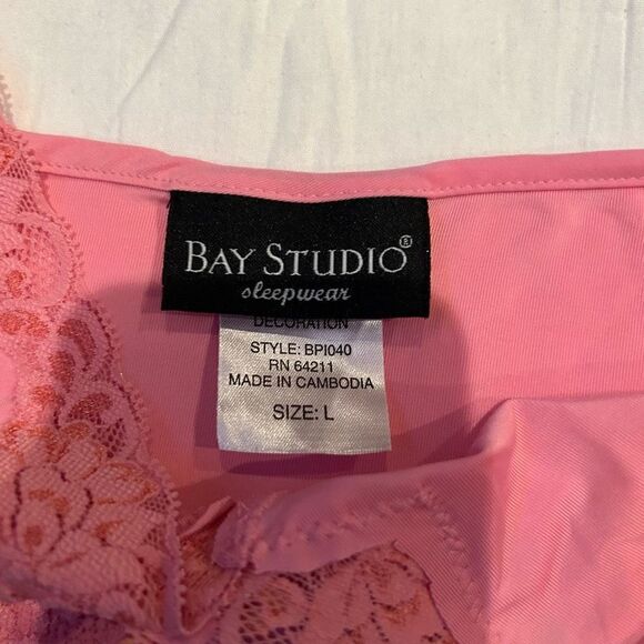 Bay Studio Sleepwear Large cami nightie tank pink lace lined poly spandex - Picture 2 of 8